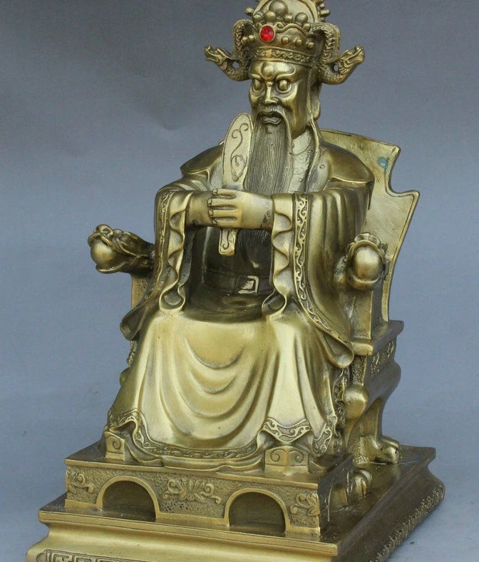 12 &quotКитайский Фэншуй Чистая Латунь Скульптура Миф Дракон Король LongWang Статуя