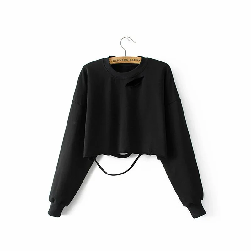 Осенние новые свободные топы с дырками для женщин и девочек короткие толстовки