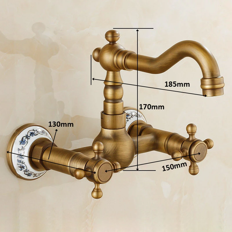 Античный медный смеситель с двойной ручкой и поворотным носиком смесители для