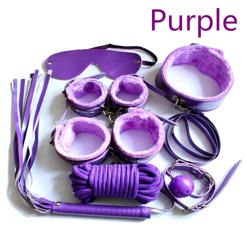 7pcs Новинка, кляп, игрушки, кожа, фетиш, для взрослых, SM, любовь, игра, набор игрушек для пар, для женщин, связывание, удерживающий набор: наручники, хлыст, зажимы для сосков - Цвет: 7pcs