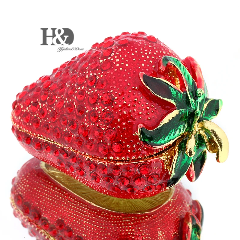 

H&D 2.4'' Hinged Trinket Box For Girls, Handmade Red Strawberry Trinket Boxes Decorated for Women (red strawberry) Xmas Gifts