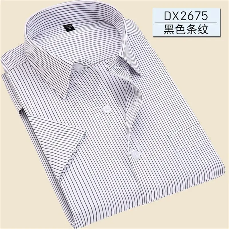 DX2675 Plus Size 5XL 6XL 7XL Business Casual Easy-Care Striped Twill Pure Color Short Sleeve Men Dress Shirt Large Big Blue Green - Цвет: DX2675
