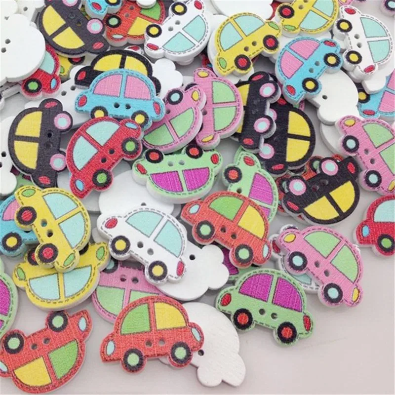 100 pcs 2 отверстия микс автомобиль деревянные пуговицы 25*16 мм Швейные Ремесло, смешанный лот WB20