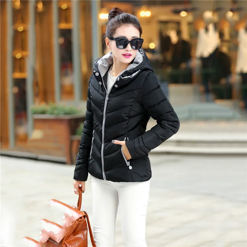 2019 новые осенние зимние короткие парки женские черные красные Большие размеры