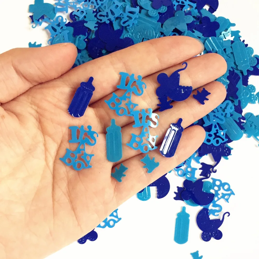 

50 г стол для душа для новорожденных мальчиков, украшения, синий цвет, бутылка для молока, конфетти из фольги, принадлежности