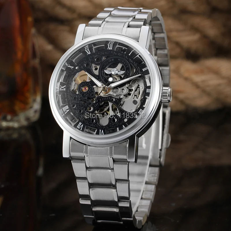 Часы наручные Winnner Мужские автоматические прозрачные Спортивные с браслетом из