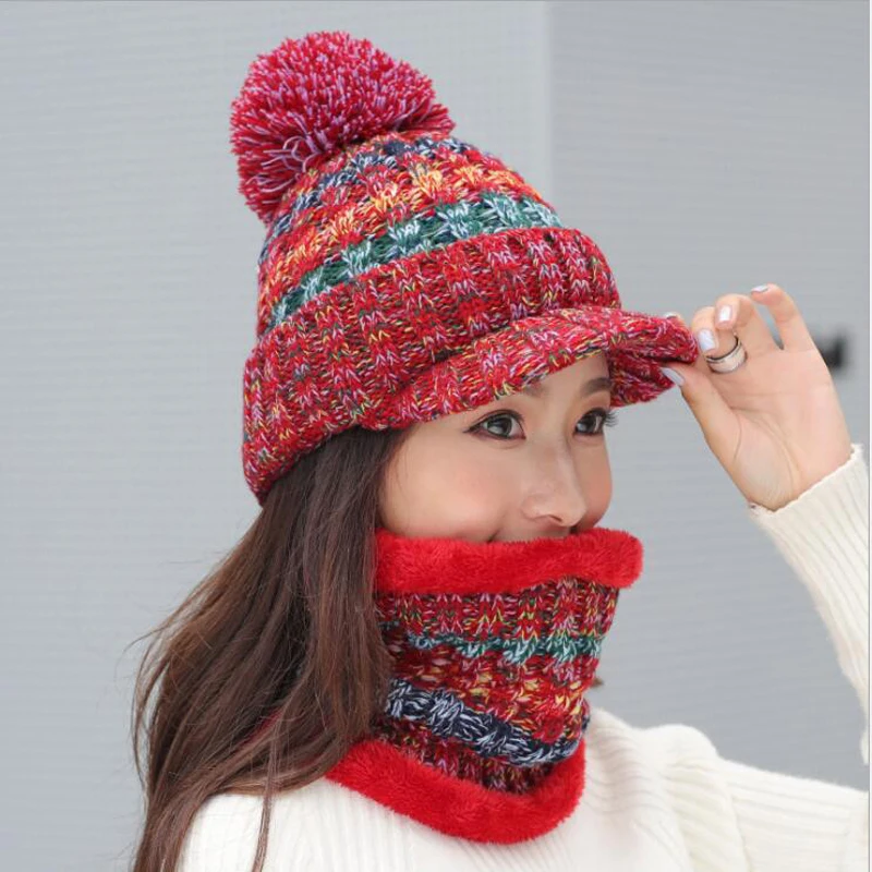 Женские шапки-бини Skullies вязаная шапка с шарфом Мужская теплая шерстяная толстые