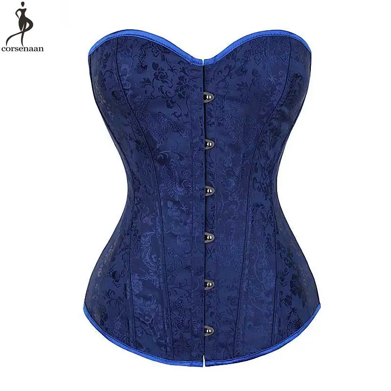 Королевский синий корсет без отделки корсеты жаккард Цветочный рыбья кость