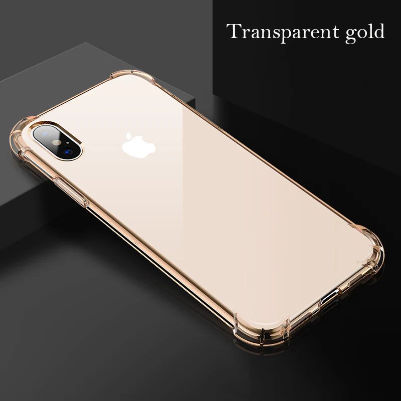 Transparent gold Роскошный противоударный бампер силиконовый чехол для телефона для iPhone 6 S 6 S 7 8 Plus X XS Max XR 6Plus 7Plus 8 Plus Прозрачная защитная задняя крышка - Цвет: Transparent gold