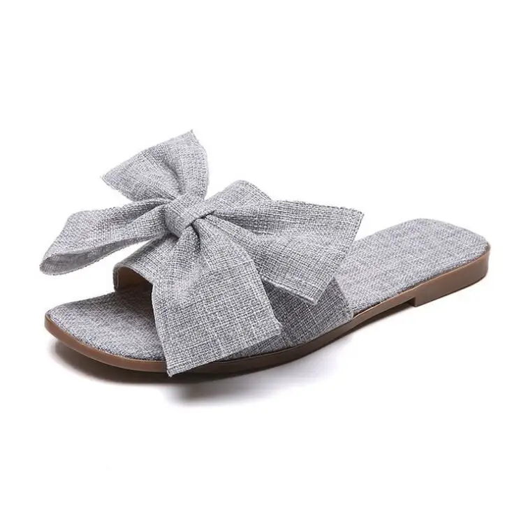 2018 красивые женские шлепанцы с большим бантом на плоской подошве Вьетнамки
