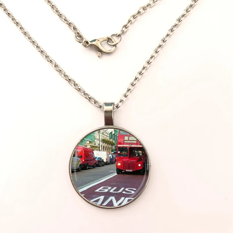 GDRGYB 2019 EJ Glaze Jewelry Fashion Statement Glass Pendant necklace For Women Kids Old London Montage Red Double Decker Bus | Украшения и