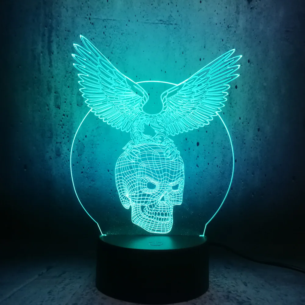 Злые крылья голова черепа 3D USB СВЕТОДИОДНЫЙ светильник праздничное декоративное