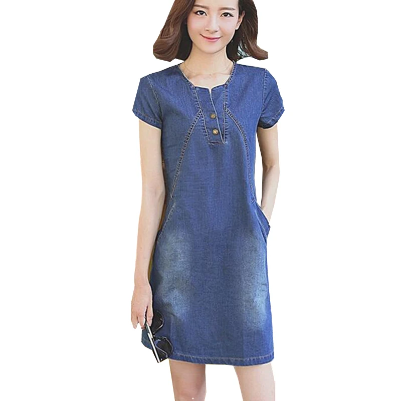 2017 новое модное летнее платье женские винтажные джинсовые платья с карманами