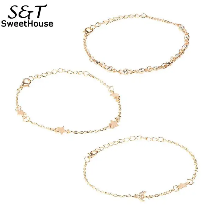 Женский модный браслет из сплава со звездами и Луной Комплект бижутерии на день