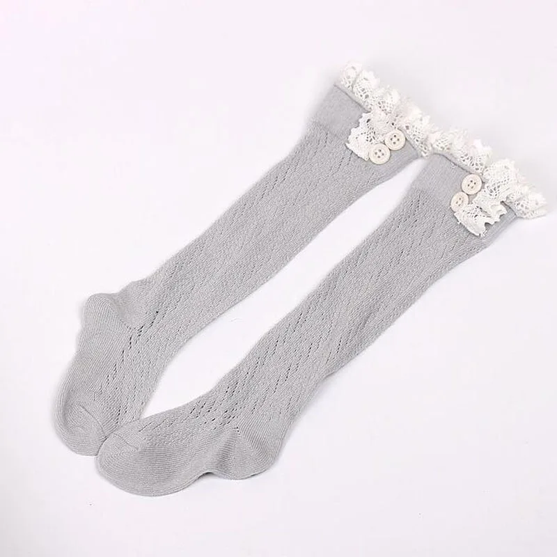 Детские кружевные чулки с перфорацией хлопковые теплые для девочек милые