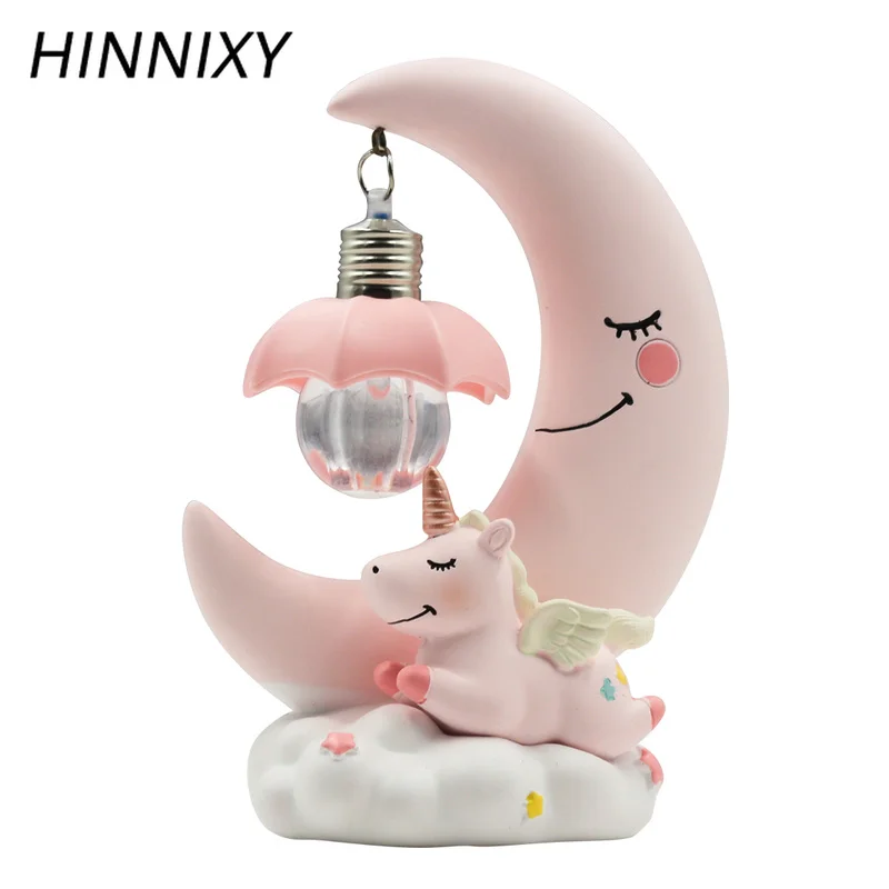 Hinnixy Moon Unicorn Ночная светло-розовая синяя Милая мультяшная смоляная настольная