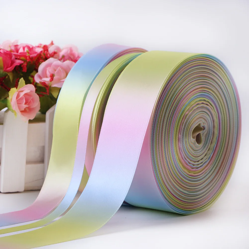 50 yards 9mm-75mm double face printed Gradient color satin ribbon DIY handmade materials wedding gift wrap |
