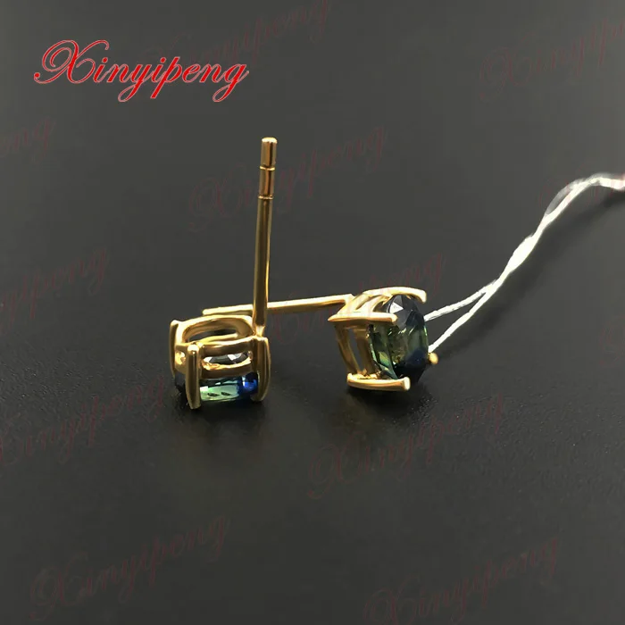 Серьги гвоздики с 100% натуральным сапфиром желтое золото 18 К|earrings with studs|earings gold