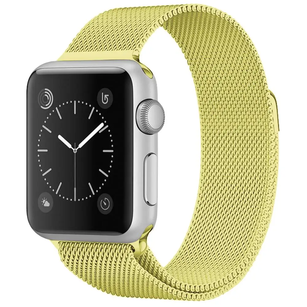 Yellow Ремешок для Apple Watch 38 мм 40 мм 42 мм 44 мм, Миланская Петля из нержавеющей стали, сетчатый Спортивный Браслет, магнитная застежка для iWatch серии 1/2/3/4 - Цвет ремешка: Yellow