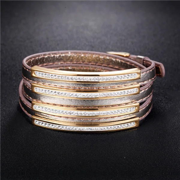 Silver leather ZINDOV, широкий кожаный браслет, Дамская мода, ювелирное изделие, золото, AAA, кристалл, нержавеющая сталь, для женщин, натуральная кожа, браслет, браслеты - Окраска металла: Silver leather