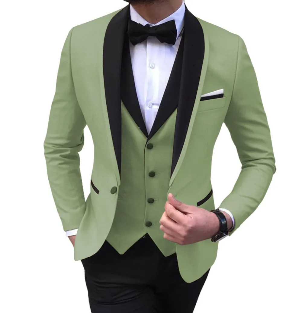 Для мужчин костюмы 3 предмета в комплекте Slim Fit повседневное бизнес женихов Серый Зеленый Шампанское нагрудные смокинги для
