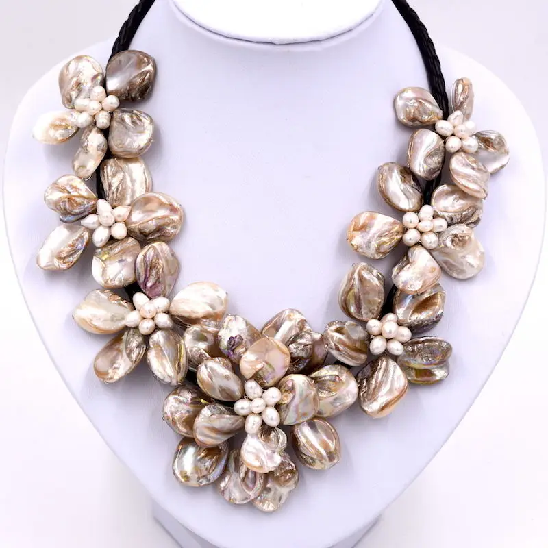 Fashion Mop jewelry white baroque mother of pearl shell flower necklace 16&quot (9.13) | Украшения и аксессуары