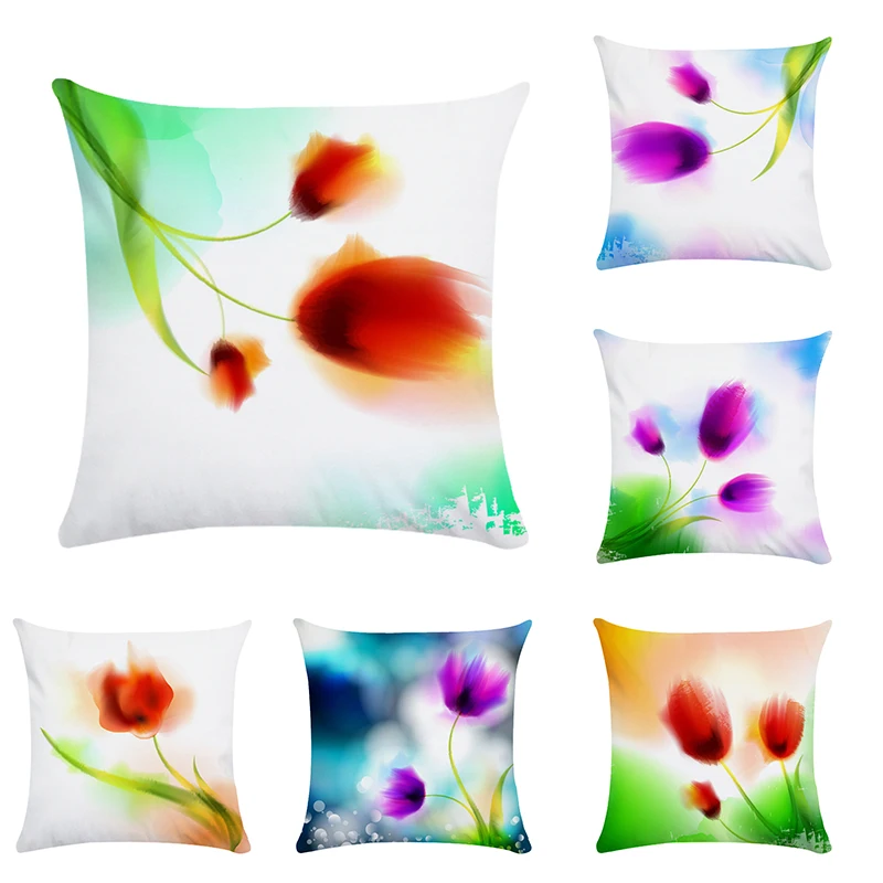 

Watercolor Abstract Flower Pillow Case Simple Pattern 45*45CM Cushion Cover Dot Striped Decor Living Room Office Couch ZY811
