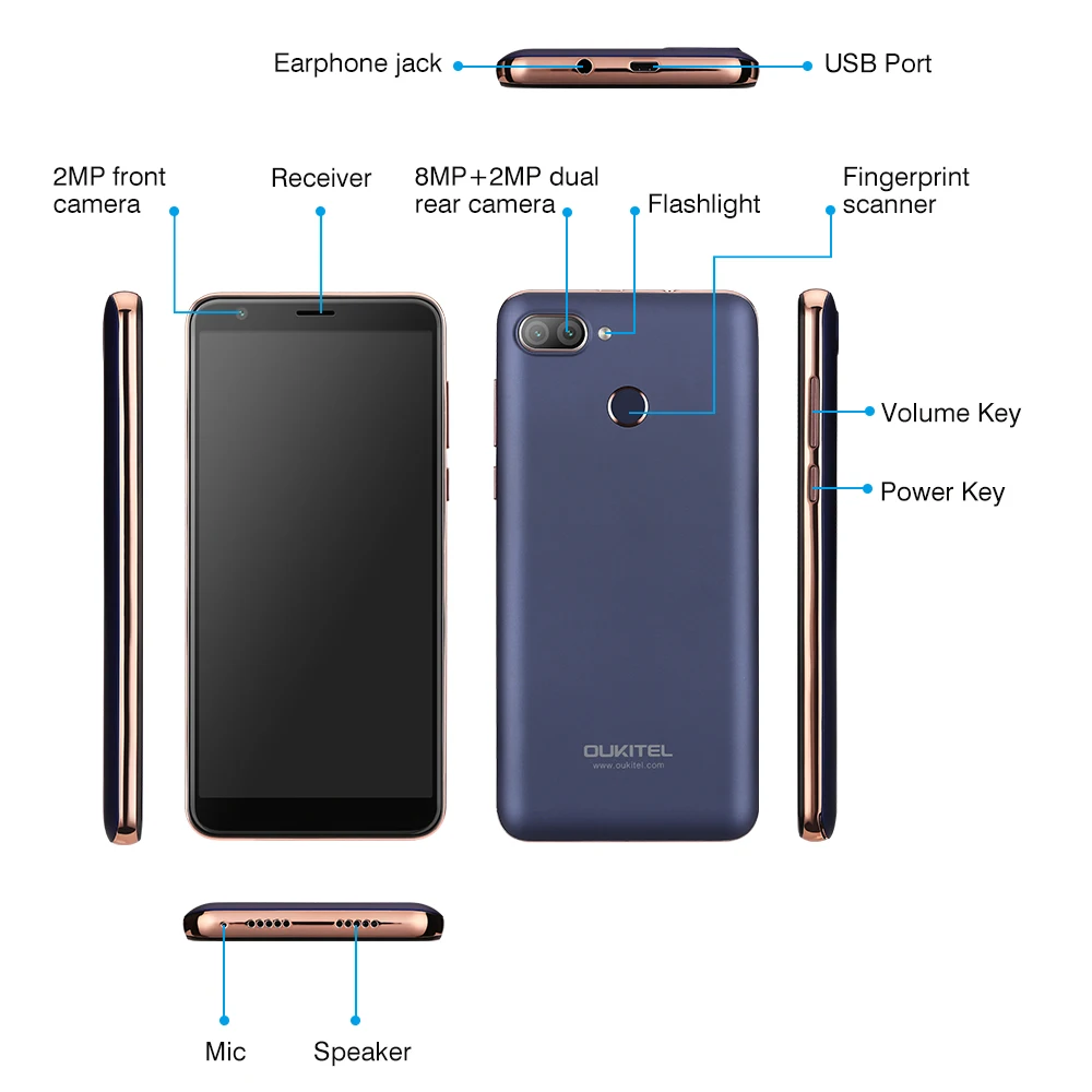 OUKITEL C11 Pro 5 дюймов Android 8 1 WCDMA мобильный телефон MTK6739 четырехъядерный 3G ram + 16G rom Две