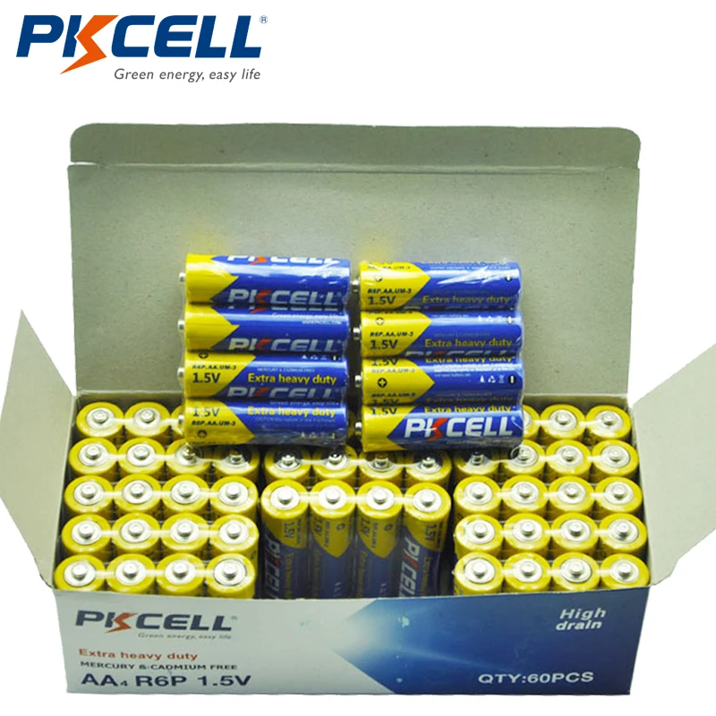 120 шт комбо пакет) PKCELL 1,5 V сверхмощный аккумулятор-60 AA R6P+ 60 AAA R03P углеродно-цинковые одноразовые сухие батареи