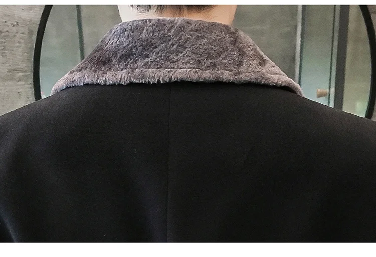 Меховой воротник Тренч Для мужчин из смесовой шерсти зимнее пальто Slim Fit Для мужчин манто Homme средней длины черный серый Для мужчин S Тренч синий 4xl 5xl