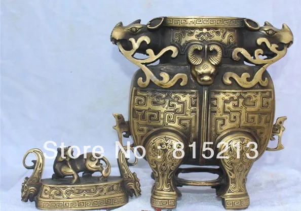 SCY 000285 Китайский Бронзовый феншуй дракон феникс Единорог овца Зун бык статуя в