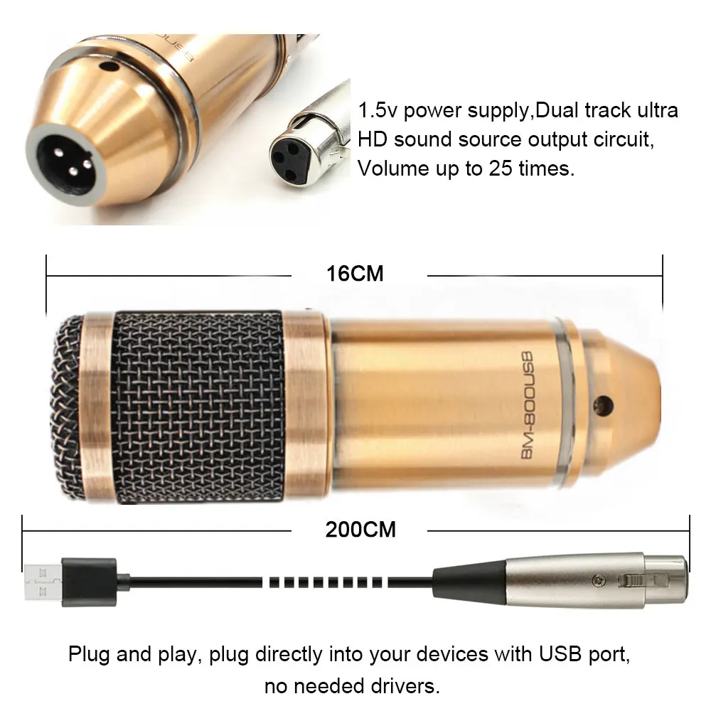 BM 800 USB конденсаторный микрофон студия с подставкой штатив регулируемый для
