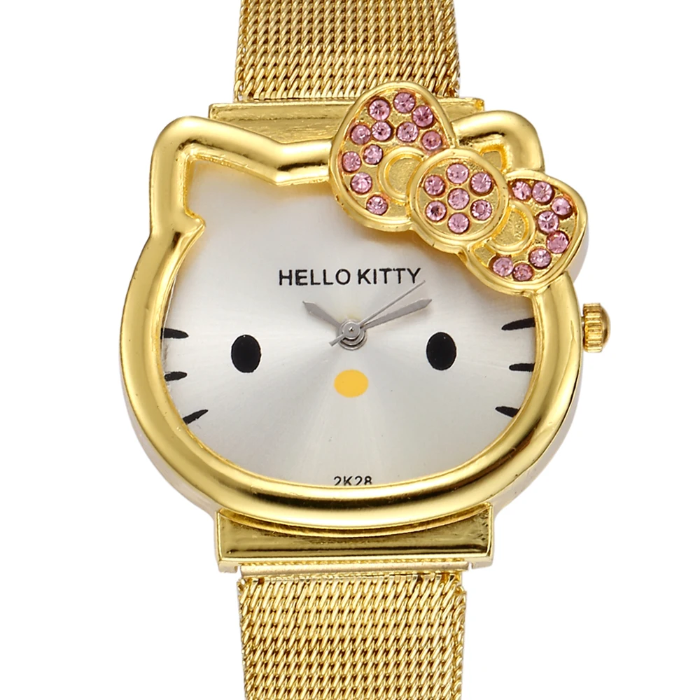 Женские часы женские повседневные кожаный ремешок Saats Hello Kitty кошка кварцевые