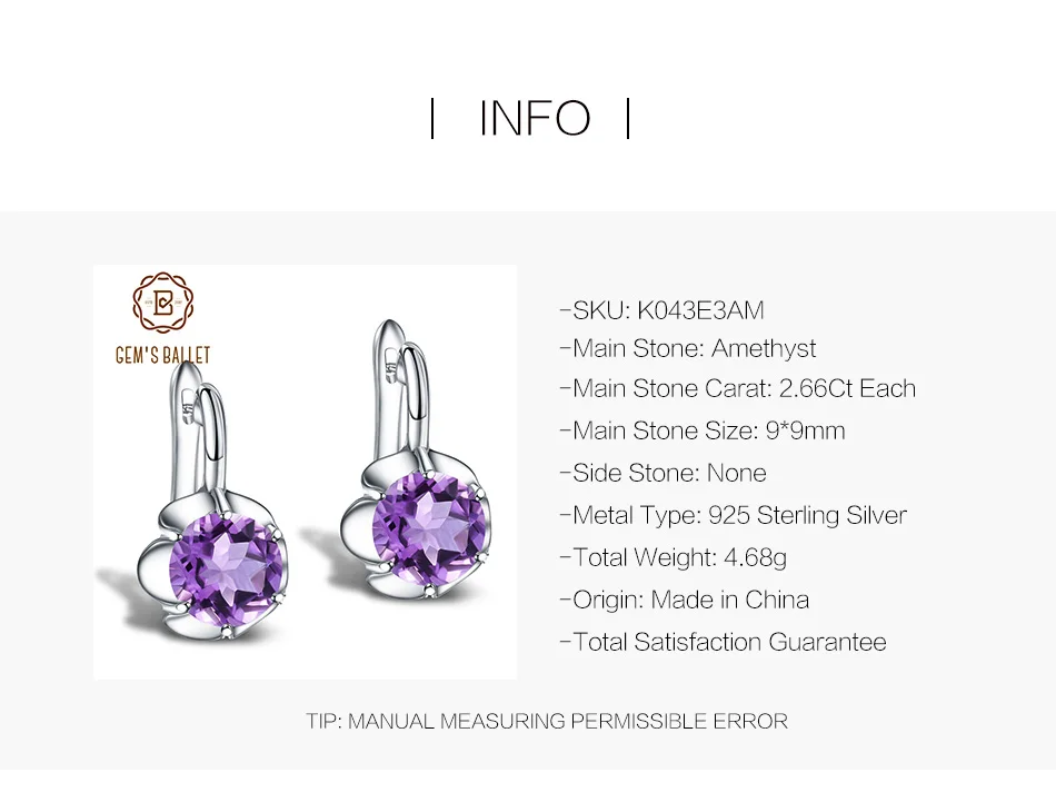 Балетные 925 пробы, серебро, 5.32Ct, натуральный Фиолетовый аметист, цветок, серьги-гвоздики, хорошее ювелирное изделие для женщин, подарок на день Святого Валентина