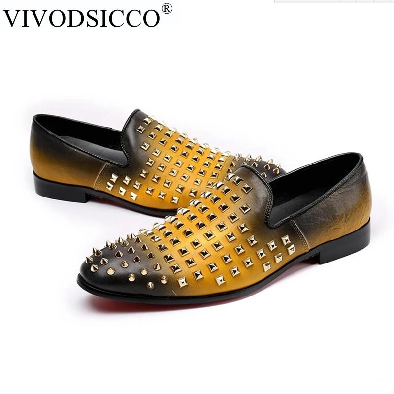 VIVODSICCO/модные мужские туфли из натуральной кожи; Zapatillas Superstar; повседневные мужские лоферы на плоской подошве с заклепками; свадебные туфли