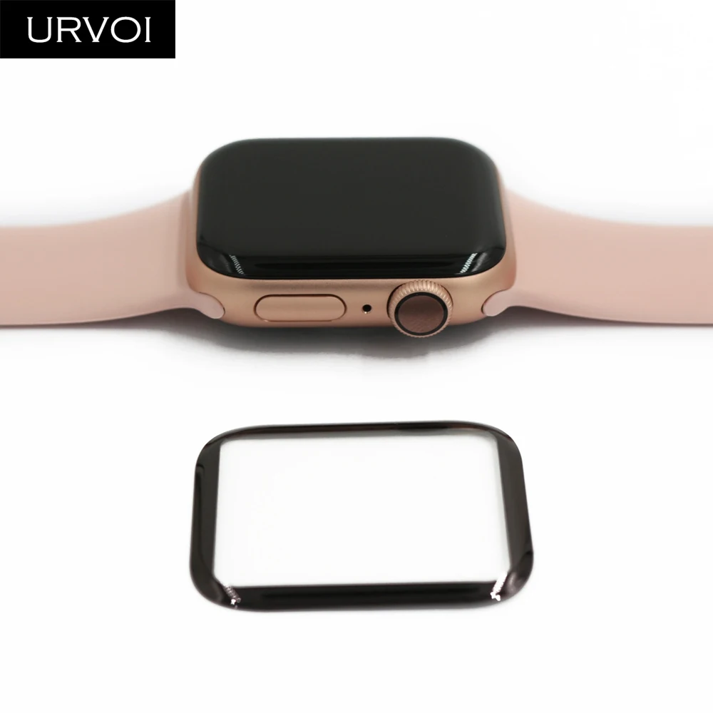 Чехол URVOI для apple watch series 4, 3, 2, 1, закаленное стекло, изогнутая полная пленка, 3D Защита экрана для iWatch, мембранная линза 40, 44 мм