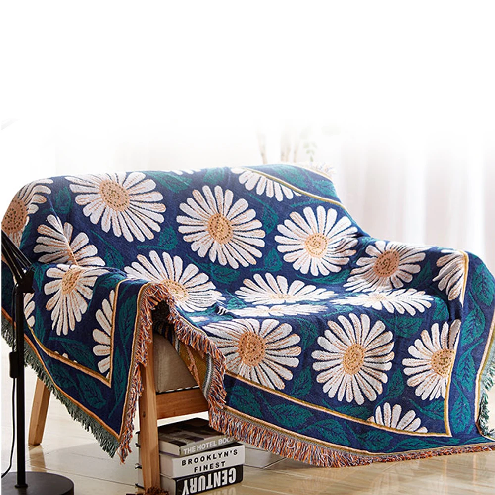 

ESSIE HOME Floral Blanket For Sofa Living Room Bedroom Rug Sofa Daisy Blanket Old Fashioned Blanket Rug Blue Blanket Tapestry B