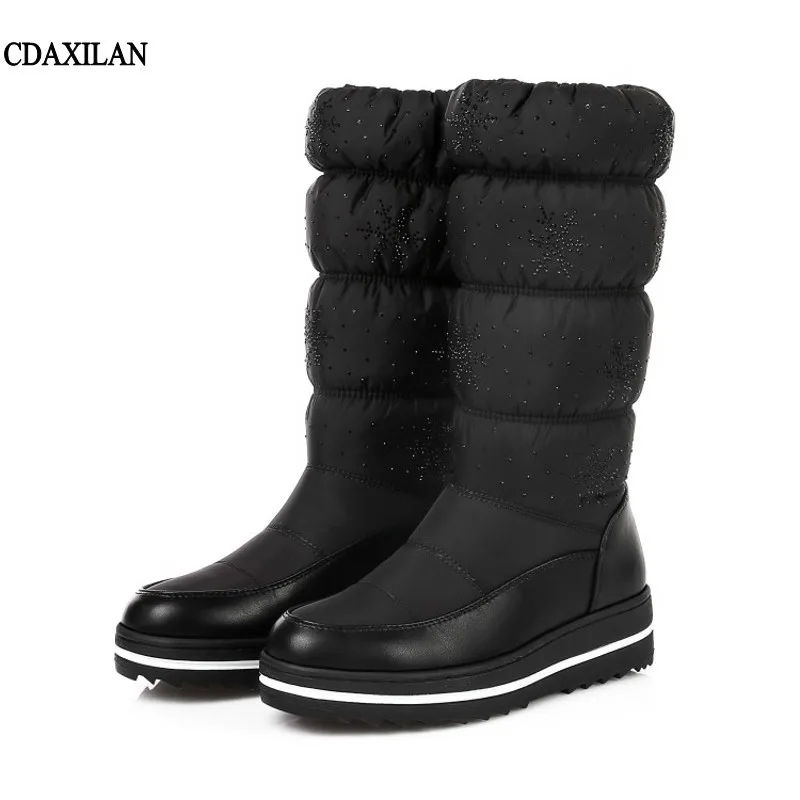 

CDAXILAN new to snow boots women down thickened plush boots warmth legs knee-High boots mid heel wedge boots ladies winter