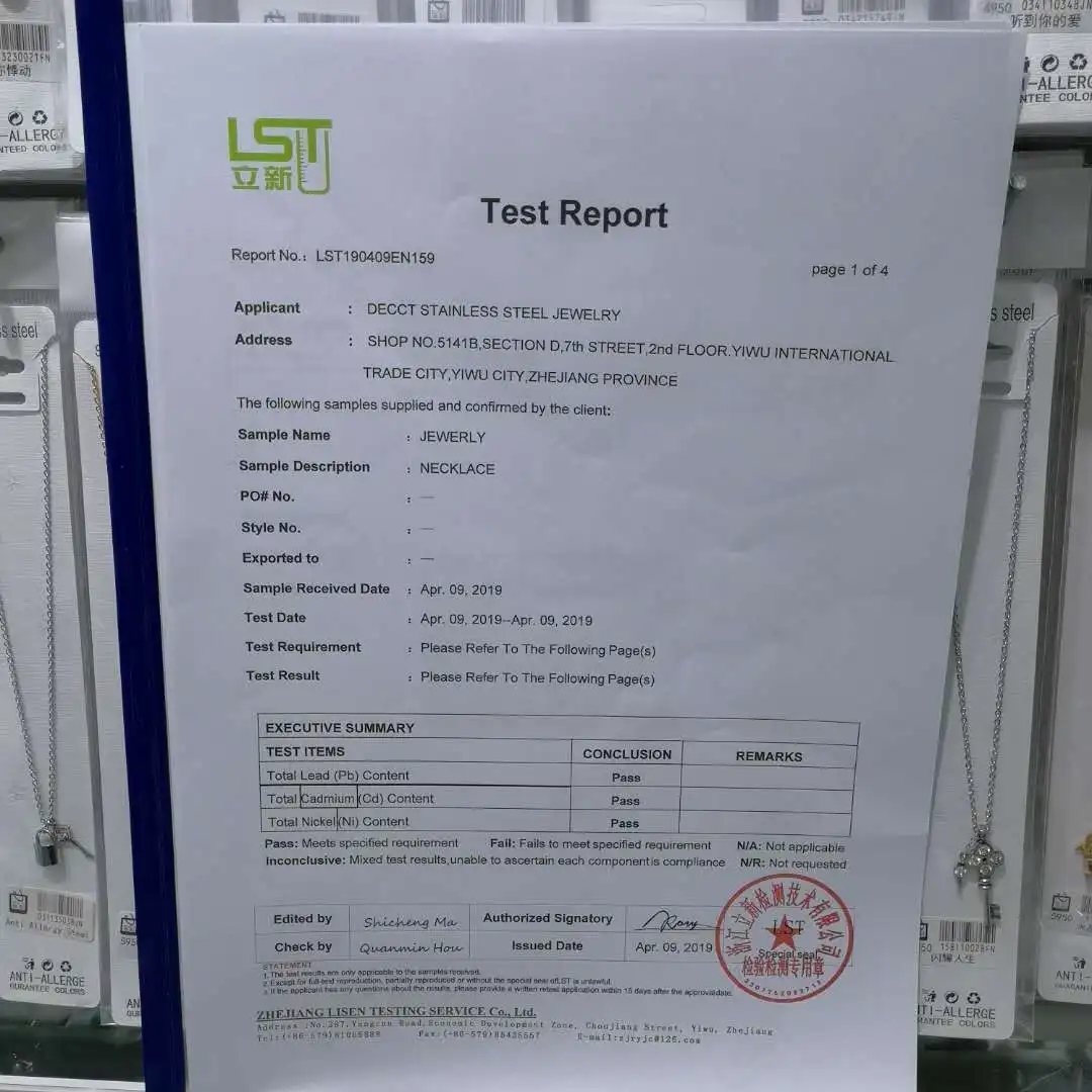 Ава эко-сертификации бесплатно никель Хорошее ожерелье из нержавеющей стали