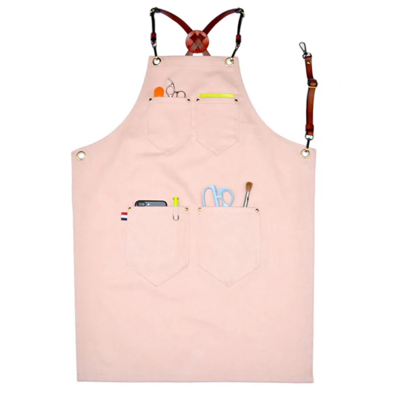 Cotton Apron Cowhide Leather Strap Waitstaff Barista Bartender Pastry Uniform Florist Hairdresser Barber Artist Work Wear K97