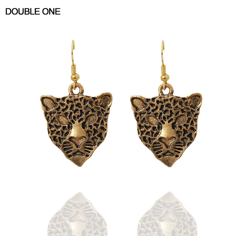 Винтажная леопардовая голова Серьги под старину золото в стиле панк бохо