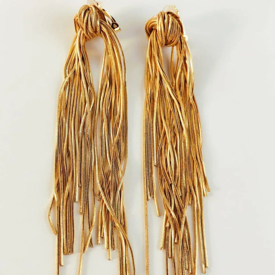 Модные завязанные Золотые сережки с кисточками для женщин серьги-клипсы ушей без