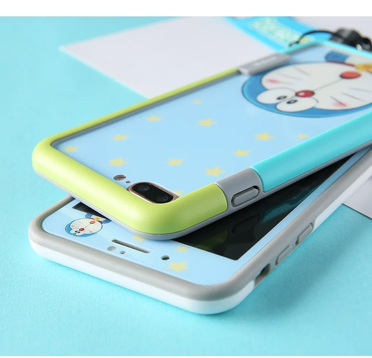 Doraemon для iphone XS max/8 plus мультфильм закаленное стекло экран flim+ мягкий бампер для iphone 7 7plus 6 6splus 11pro+ 3D ремешок