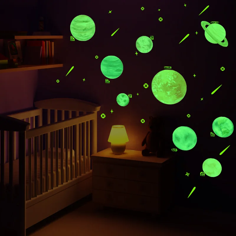 3D солнечная система Девять ночей флуоресцентные настенные наклейки для спальни