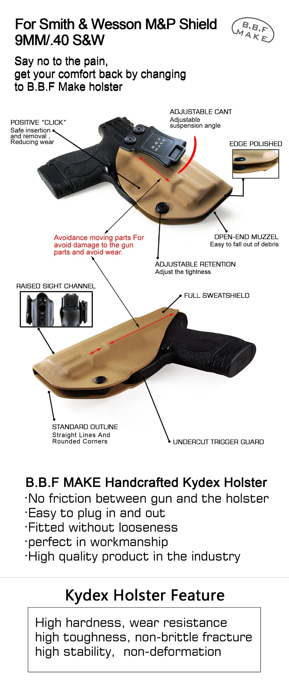 B.B.F Make IWB KYDEX кобура подходит: M& P щит 9 мм/. 40 s& w лазерная охотничья кобура скрытый чехол для переноски