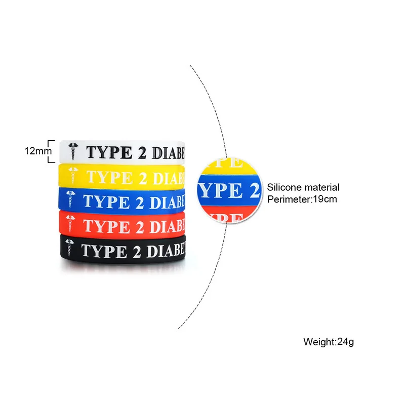 Vnox 5 шт./компл. Тип 1/2 диабет 12 мм силиконовый браслет для женщин и мужчин браслеты