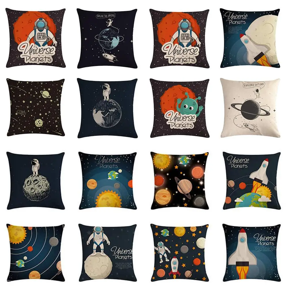 Чехол для подушки с мультяшным космическим кораблем чехол из хлопка и льна