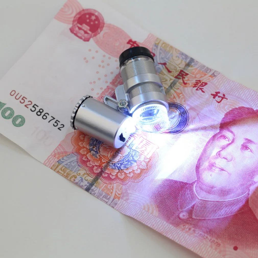 Серебряный портативный 45X 2 светодиодный карманный мини микроскоп Лупа Ювелир