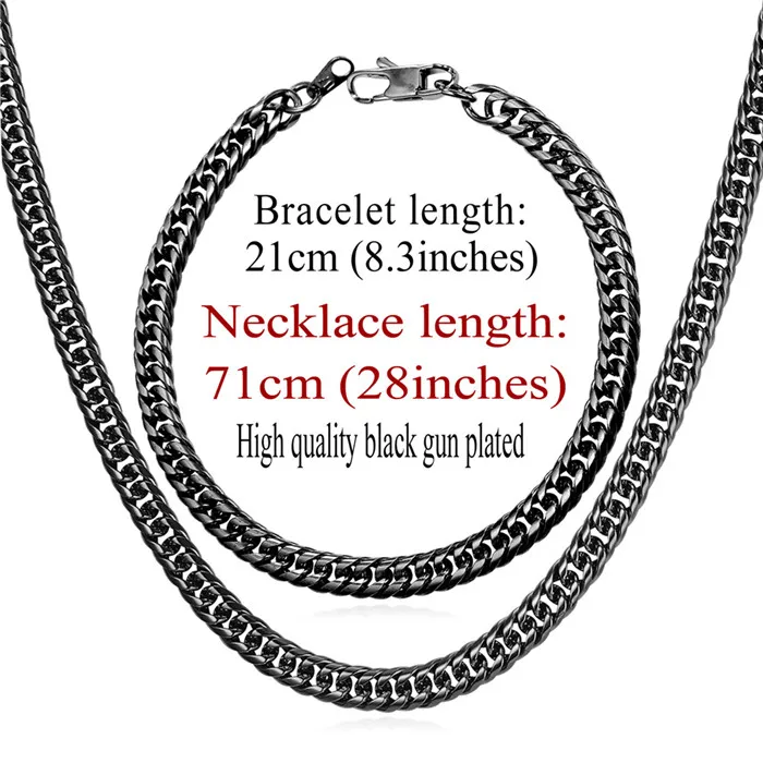 gun plated 28inch U7 Позолоченный Панцирь Цепь Ожерелье и Браслет Ювелирные Наборы Щирина 6mm Хип-Хоп Стальная Цепочка Для Мужчин S842 - Окраска металла: gun plated 28inch