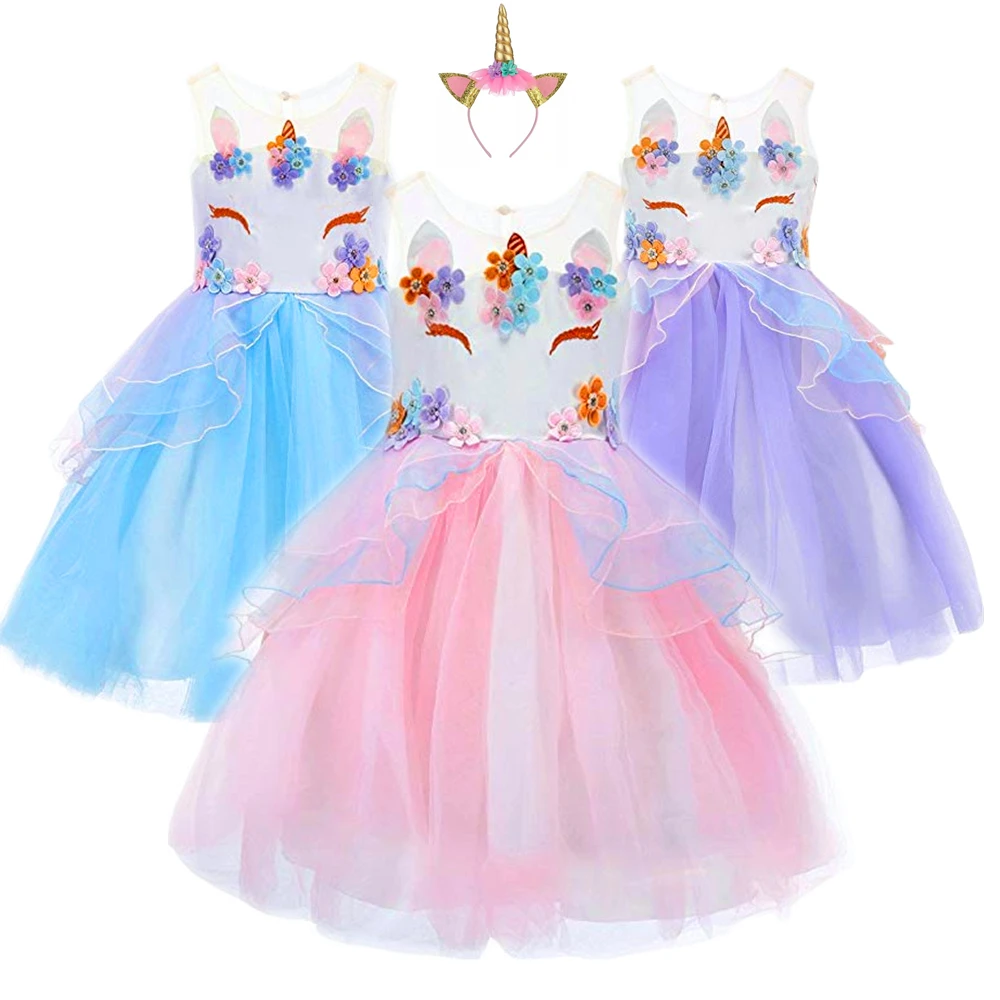 Детское фатиновое платье с единорогом вышивкой для девочек | Детская одежда и